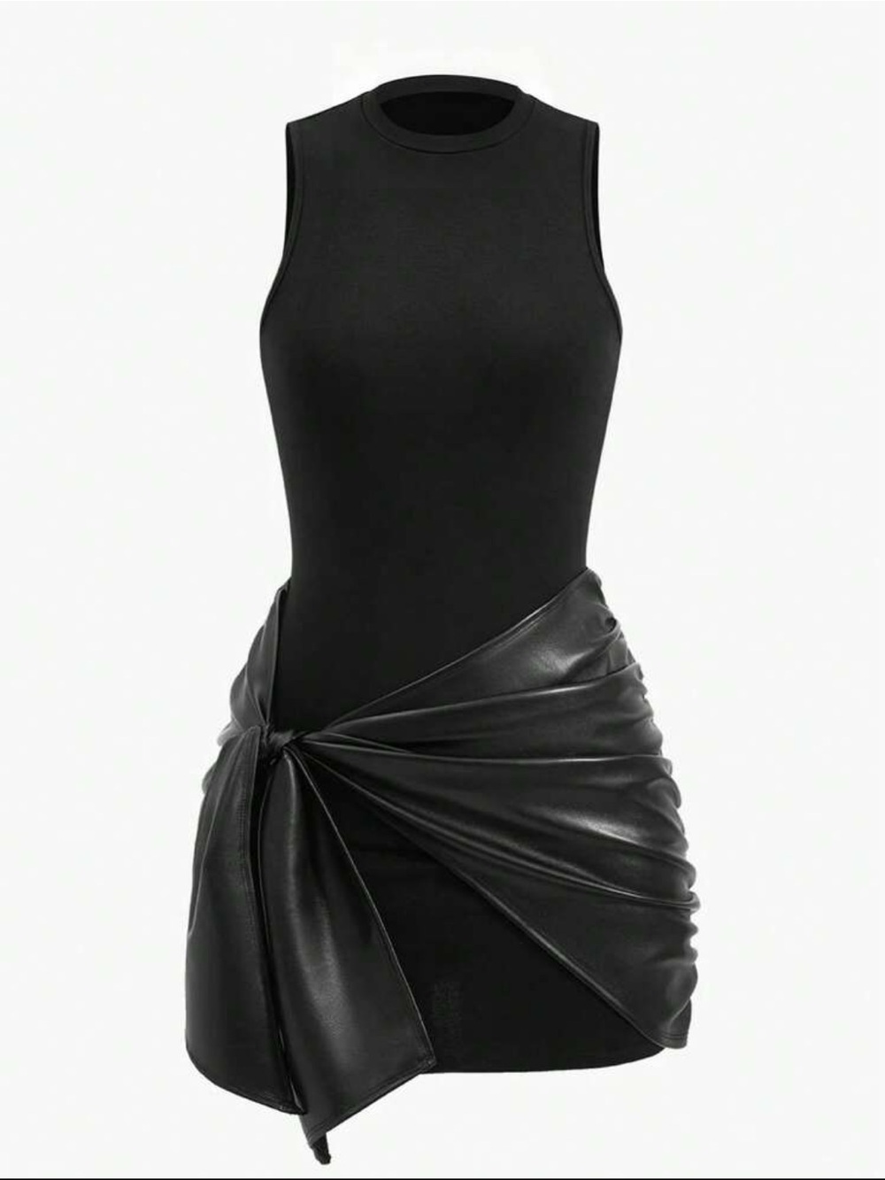 Black Faux-Leather Wrap Mini Dress